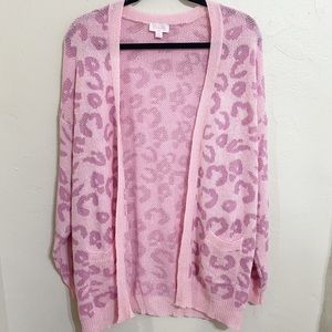 Pink Lily Long Sleeved Pink Cheetah Print Knit Cardigan With Pockets Siz…